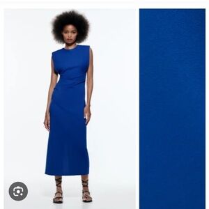 Zara Draped Blue Cocktail Midi Dress Size Large NWT